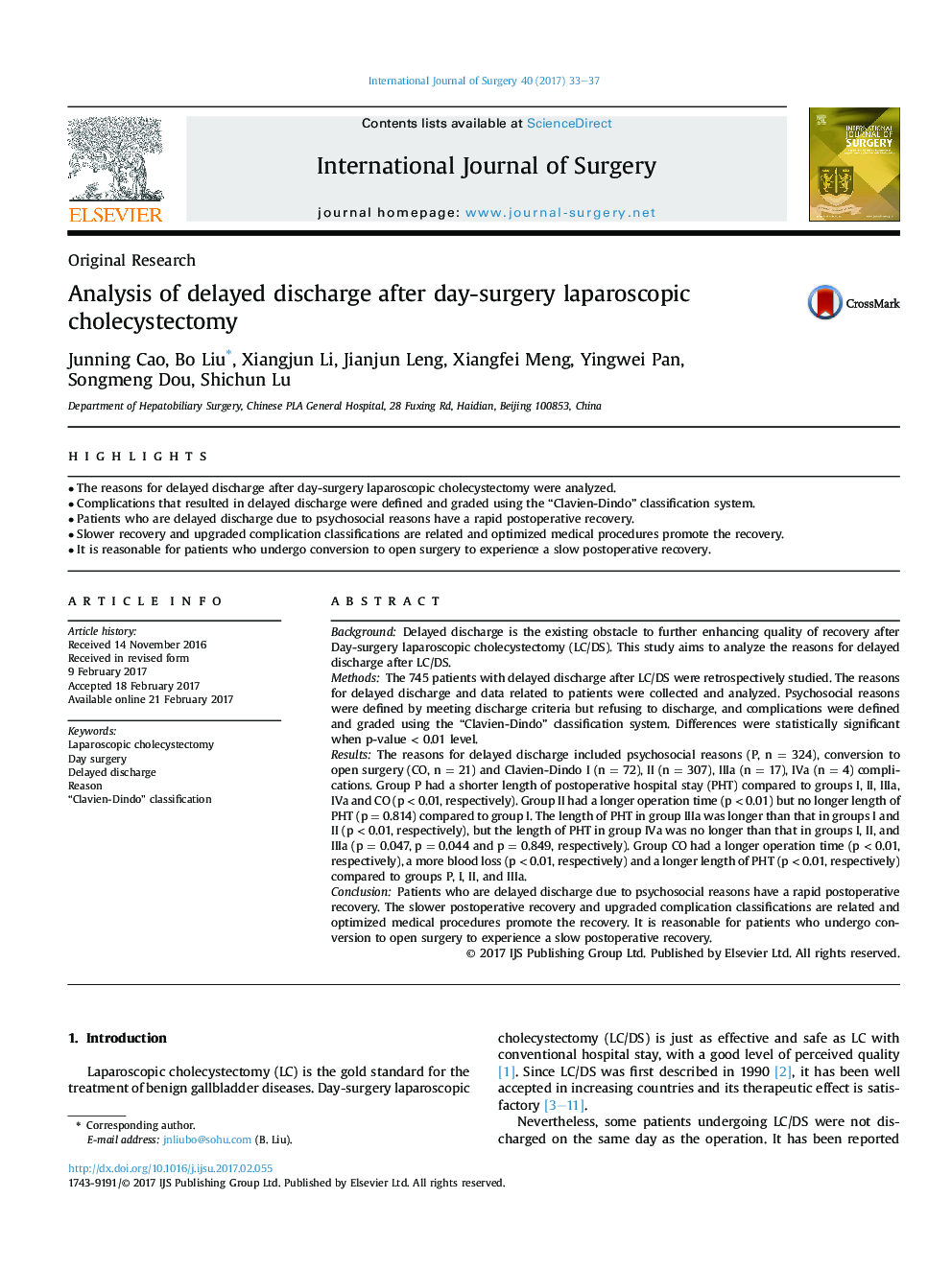 Original ResearchAnalysis of delayed discharge after day-surgery laparoscopic cholecystectomy