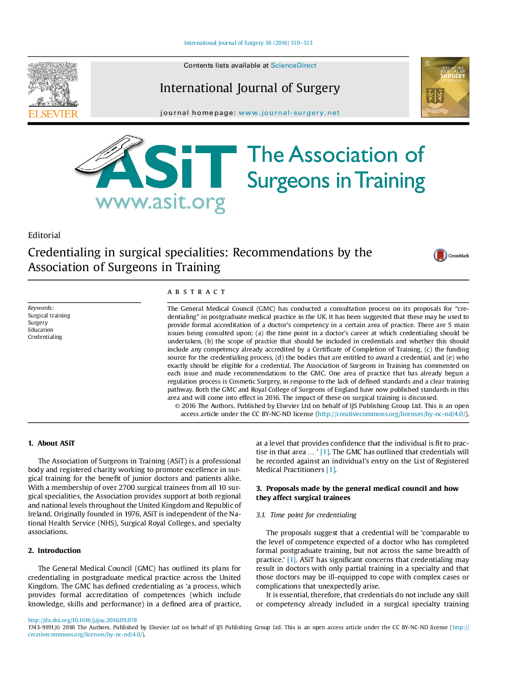 EditorialCredentialing in surgical specialities: Recommendations by the Association of Surgeons in Training