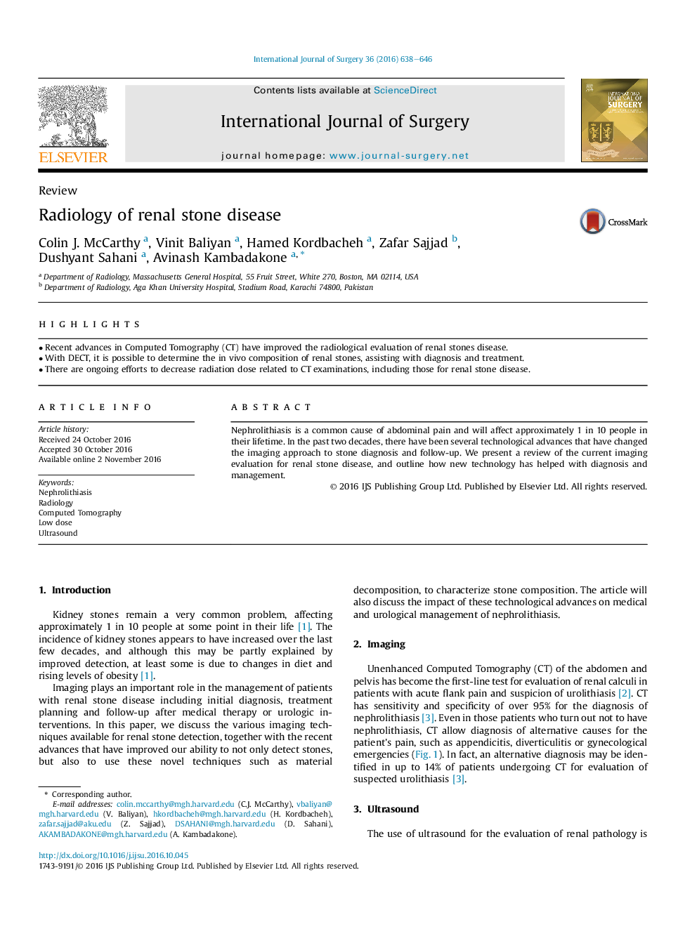 ReviewRadiology of renal stone disease