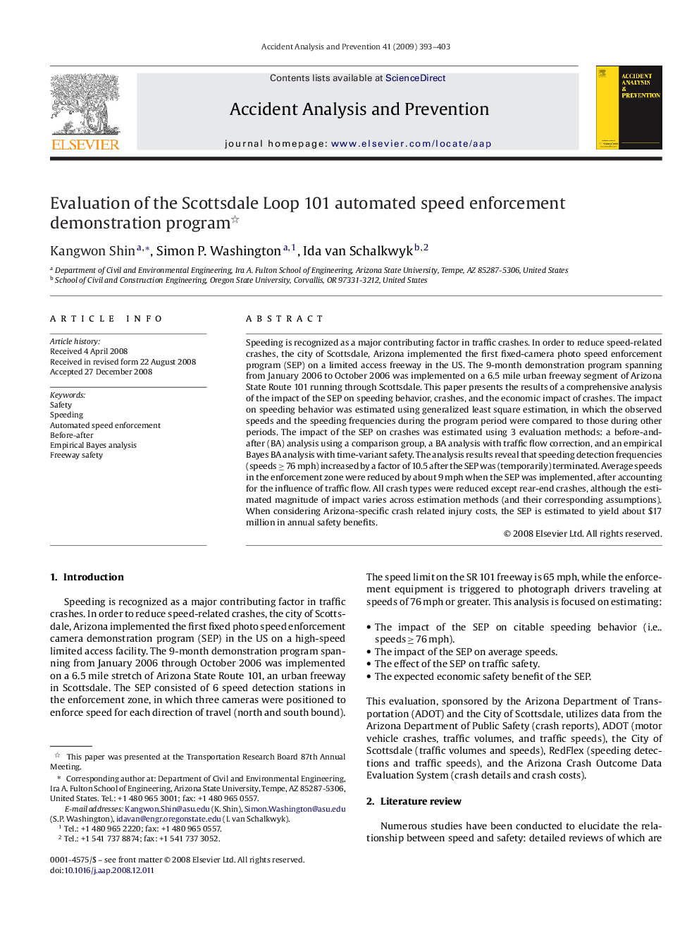 Evaluation of the Scottsdale Loop 101 automated speed enforcement demonstration program 