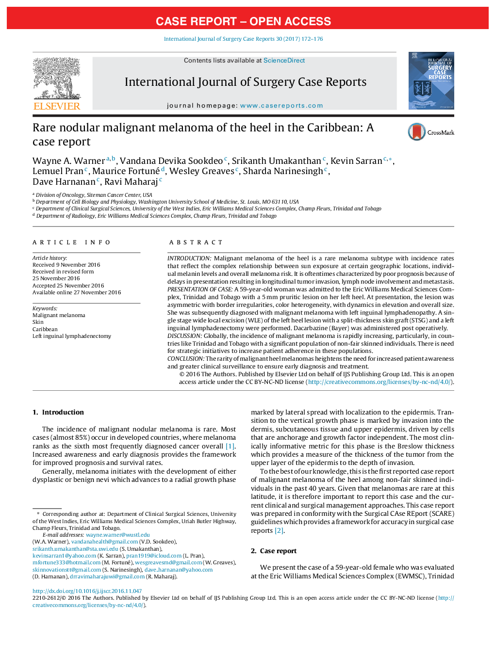 Case ReportRare nodular malignant melanoma of the heel in the Caribbean: A case report