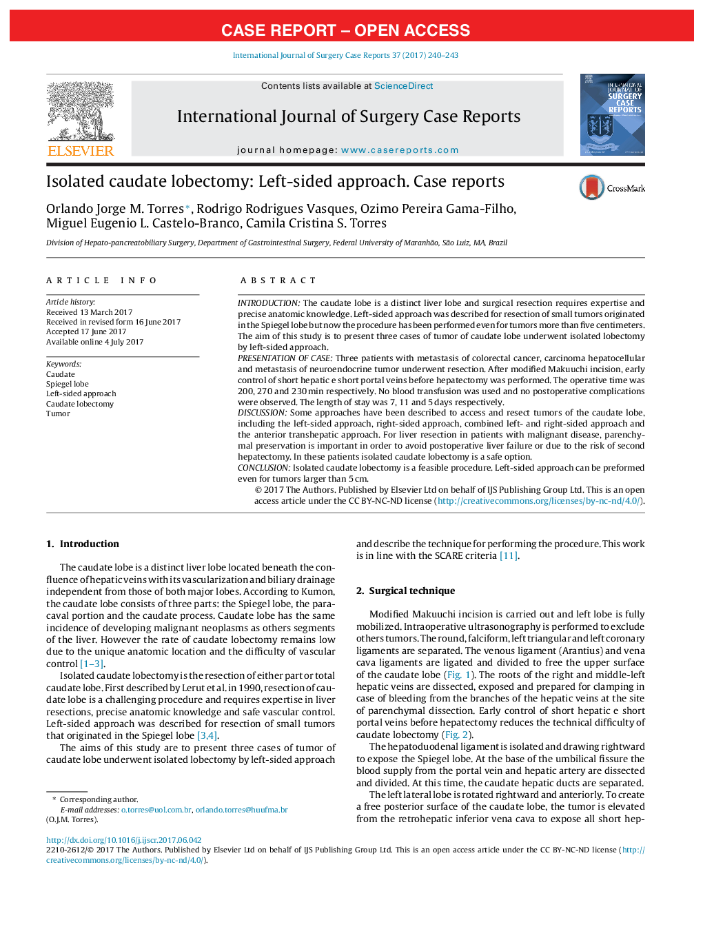 Case ReportIsolated caudate lobectomy: Left-sided approach. Case reports