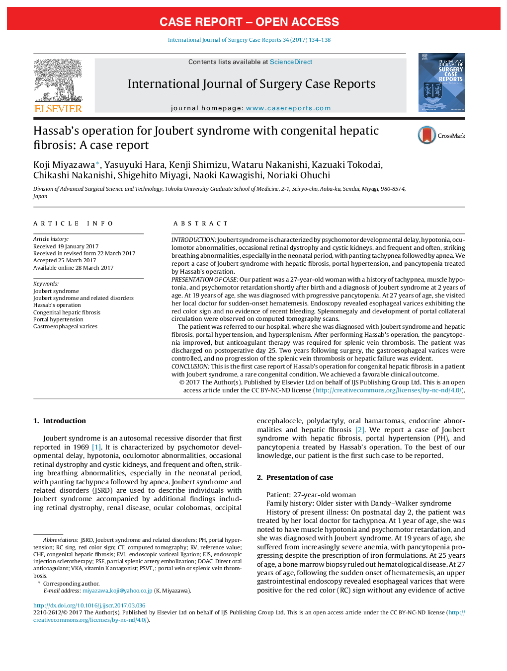 Case ReportHassab's operation for Joubert syndrome with congenital hepatic fibrosis: A case report