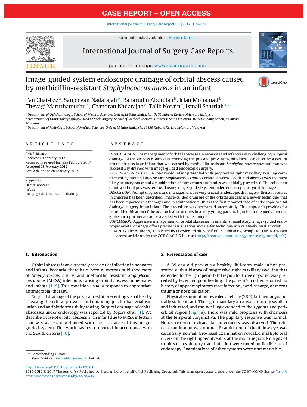 Case ReportImage-guided system endoscopic drainage of orbital abscess caused by methicillin-resistant Staphylococcus aureus in an infant