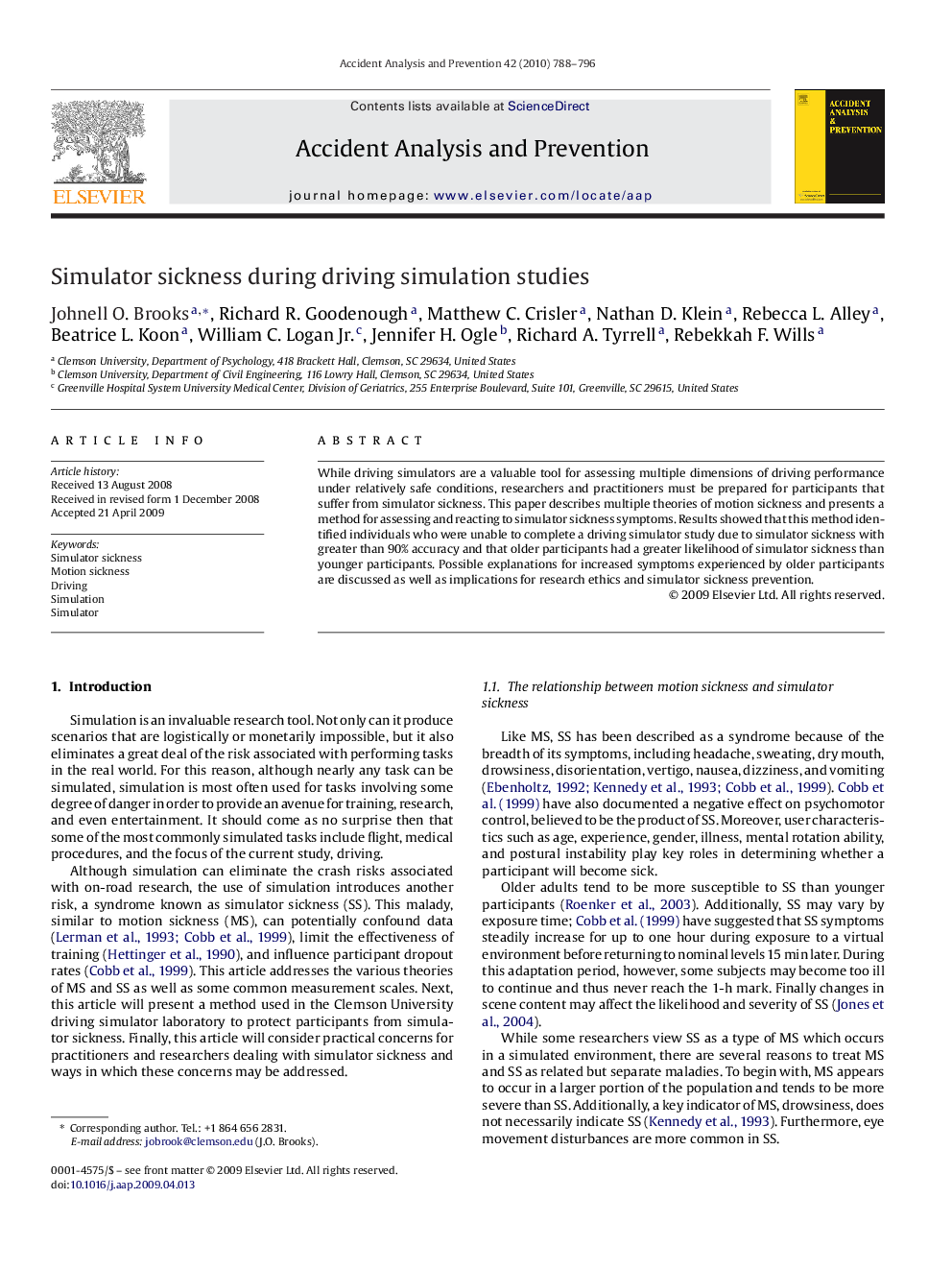 Simulator sickness during driving simulation studies