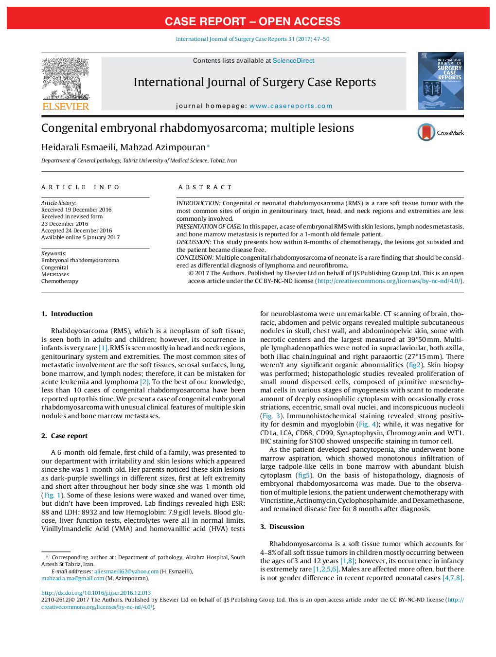 Case ReportCongenital embryonal rhabdomyosarcoma; multiple lesions