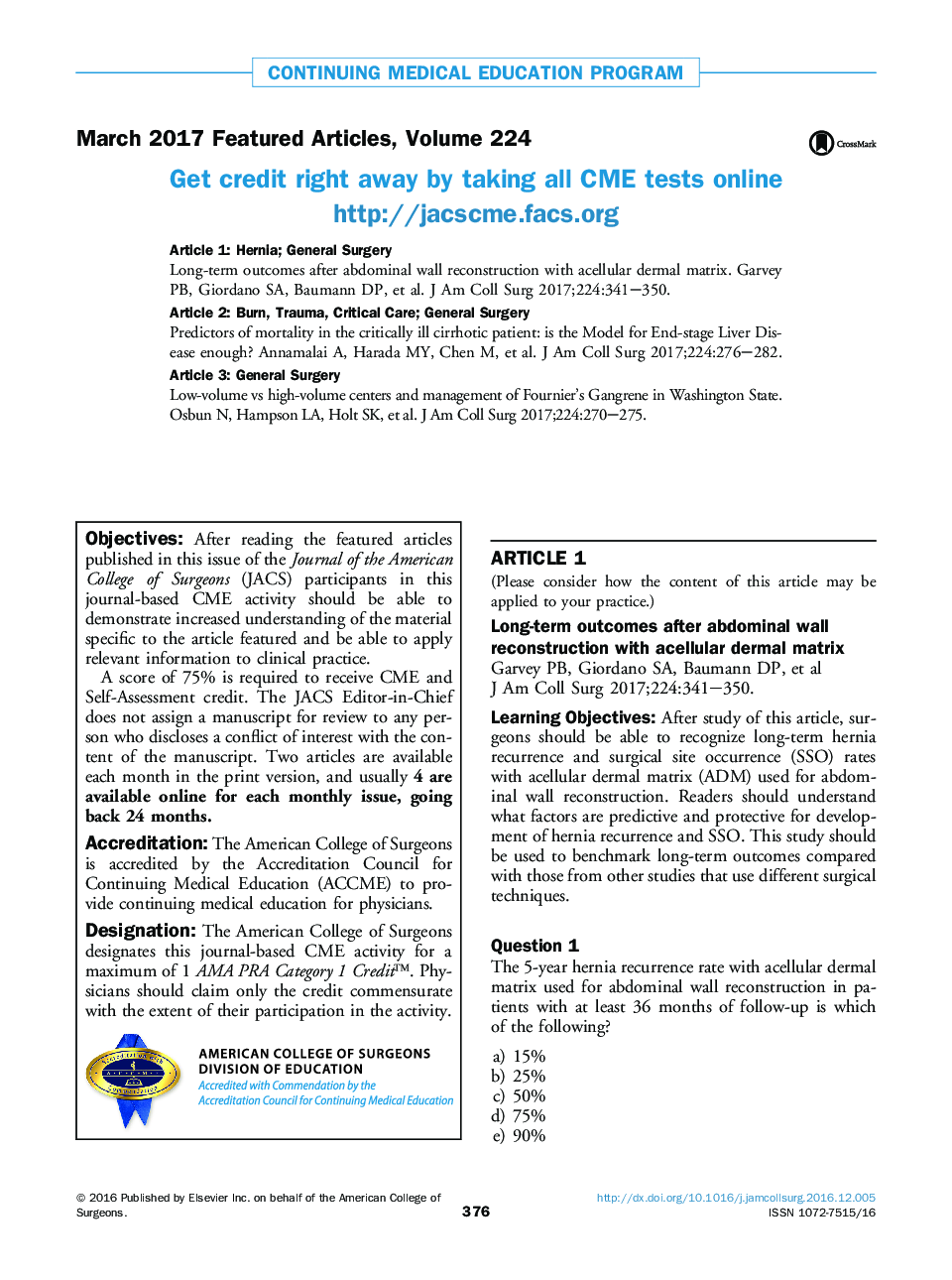 March 2017 Featured Articles, Volume 224