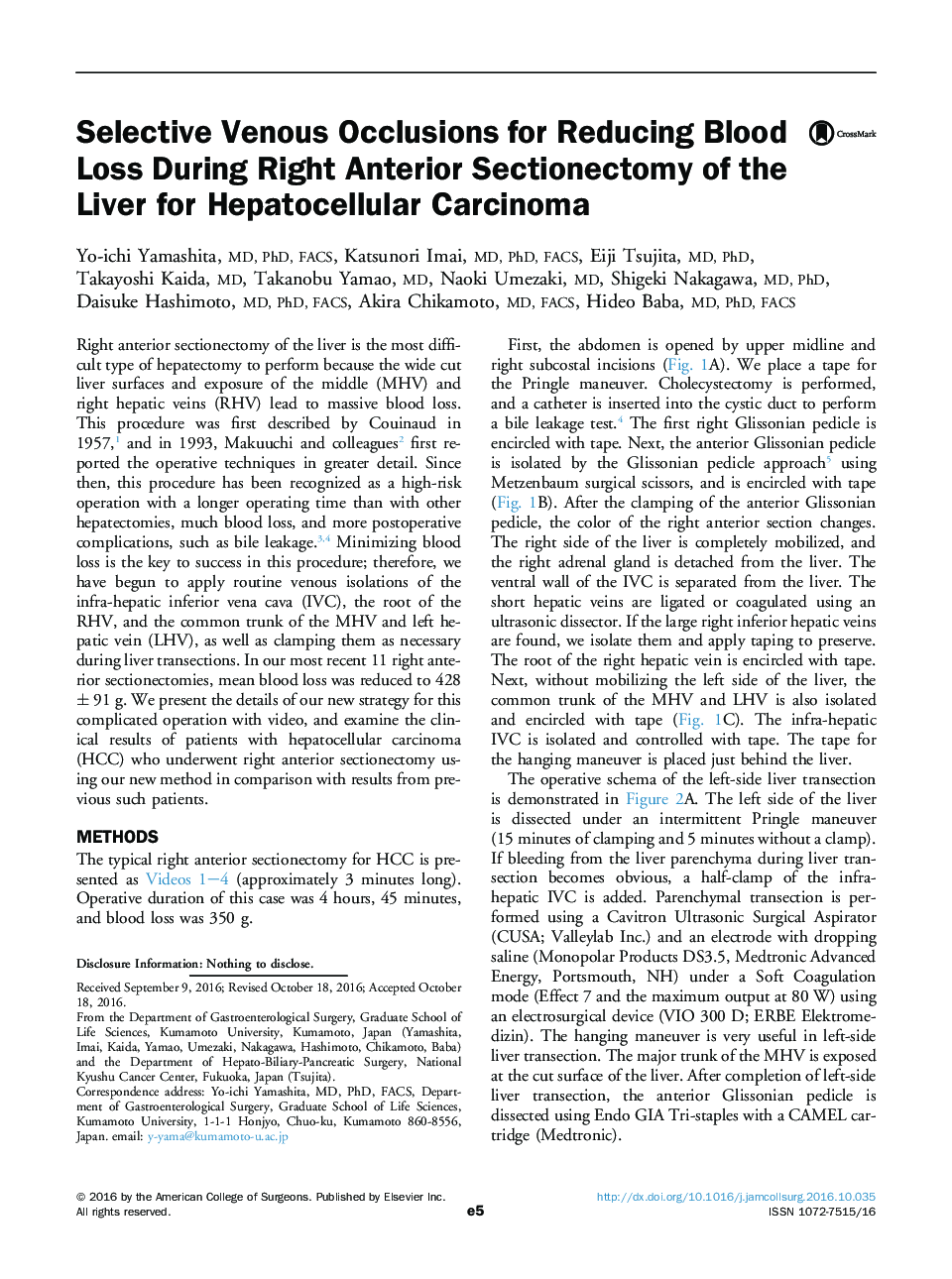 Selective Venous Occlusions for Reducing Blood Loss During Right Anterior Sectionectomy of the Liver for Hepatocellular Carcinoma