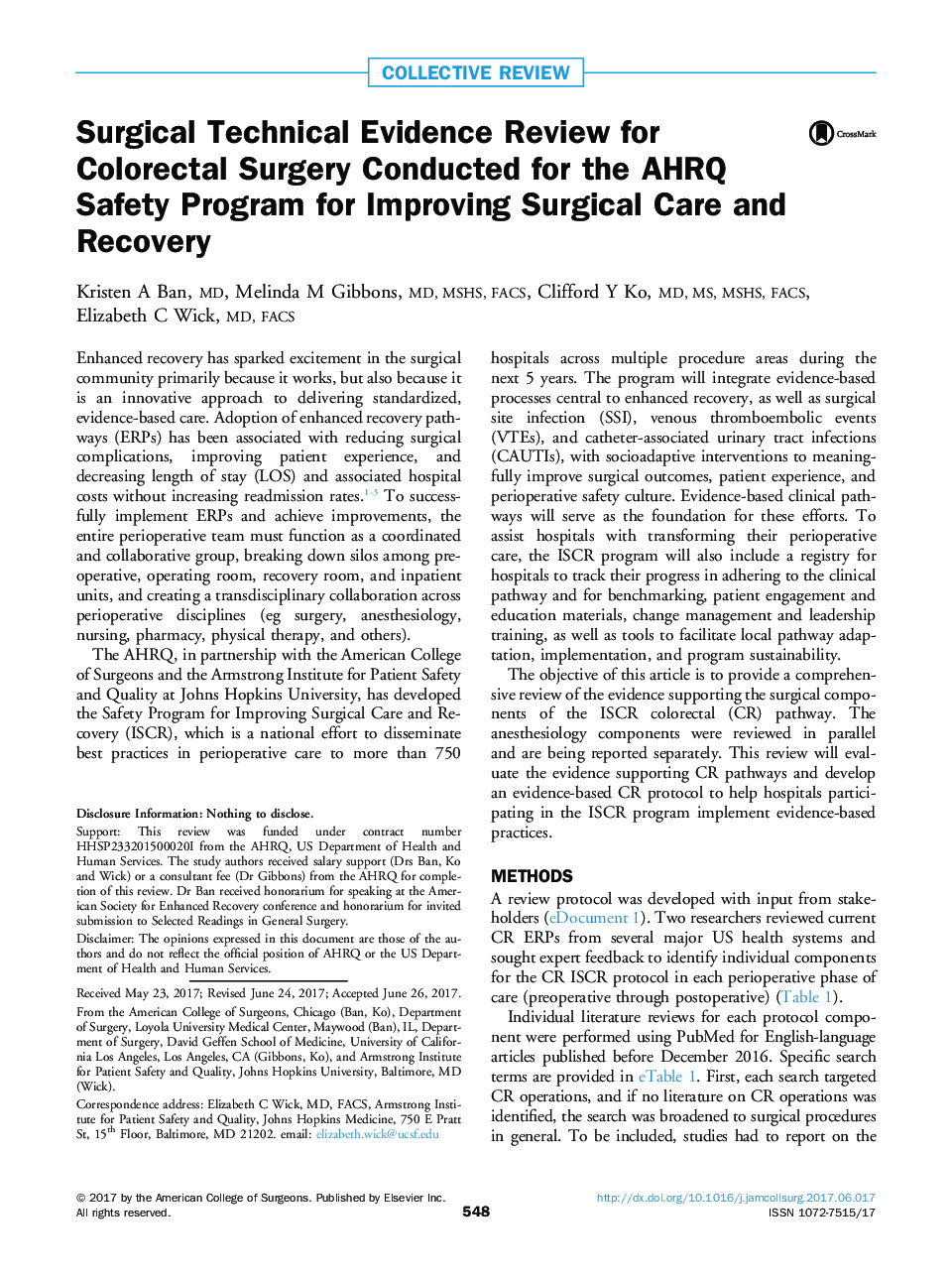 Surgical Technical Evidence Review for Colorectal Surgery Conducted for the AHRQ Safety Program for Improving Surgical Care and Recovery