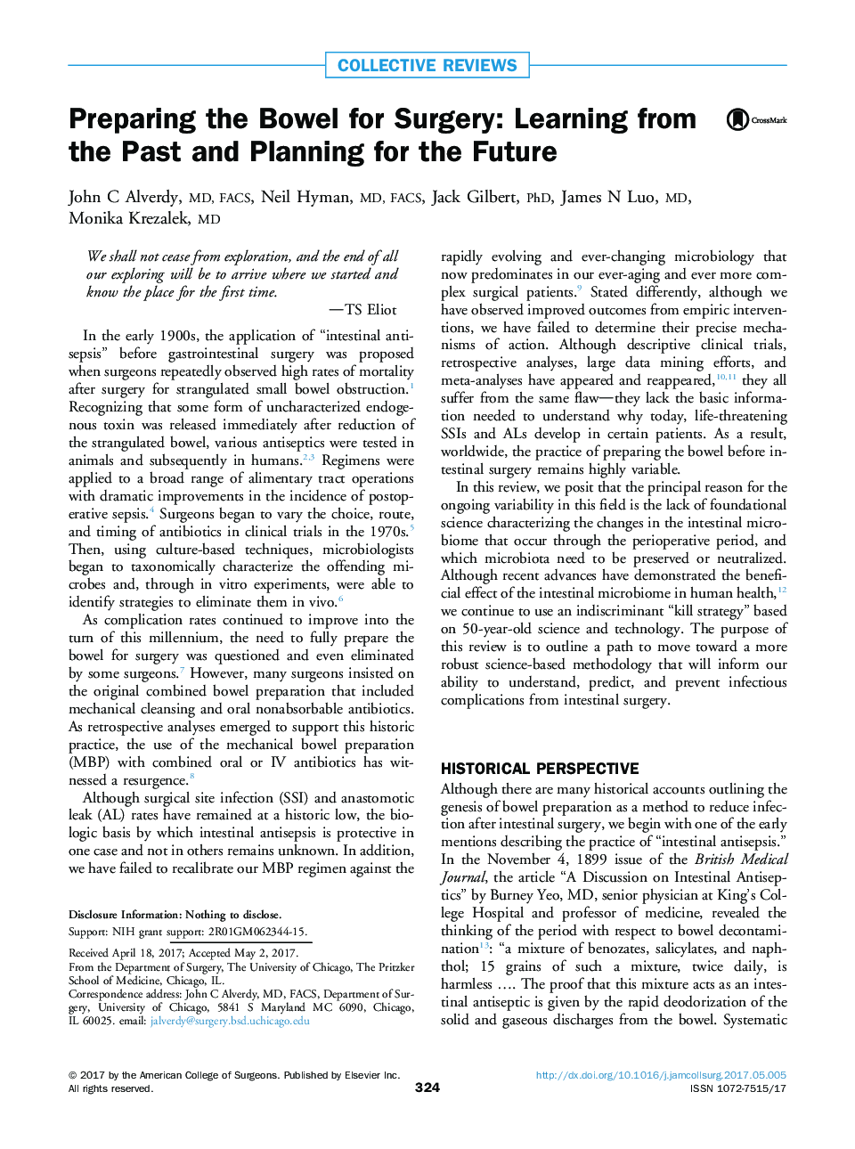 Preparing the Bowel for Surgery: Learning from the Past and Planning for the Future