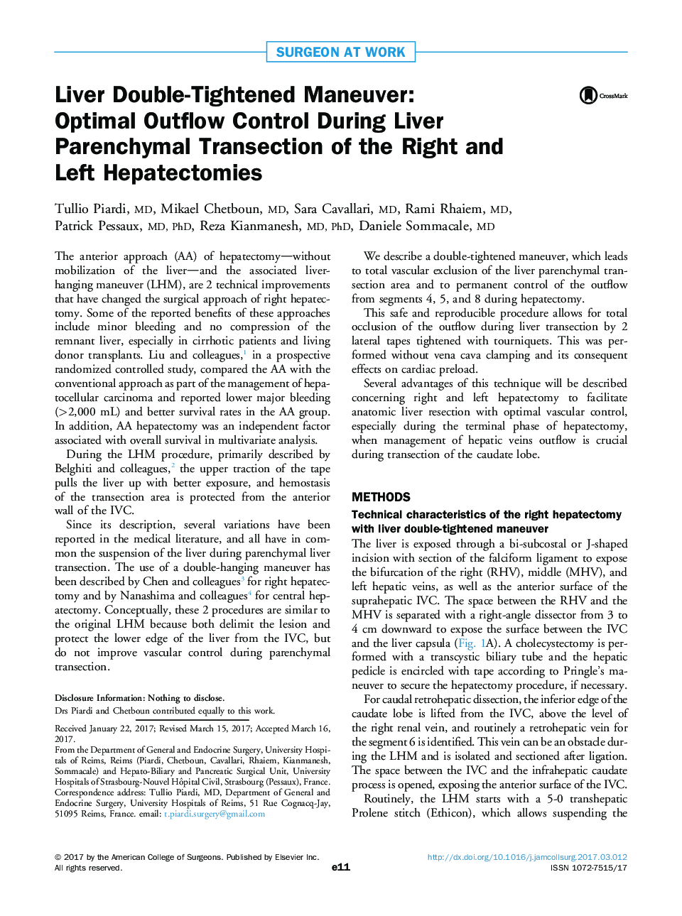 Liver Double-Tightened Maneuver: OptimalÂ Outflow Control During Liver Parenchymal Transection of the Right and Left Hepatectomies