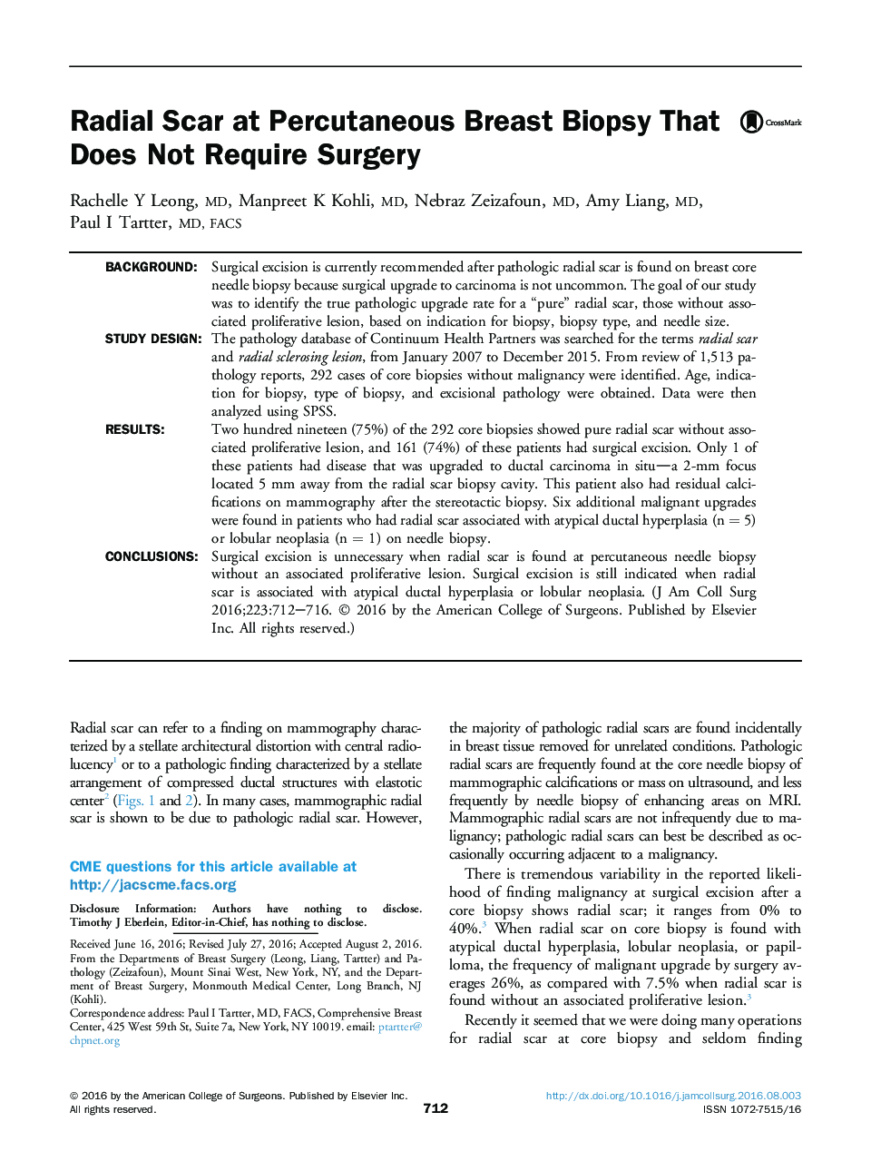 Original scientific articleRadial Scar at Percutaneous Breast Biopsy That Does Not Require Surgery