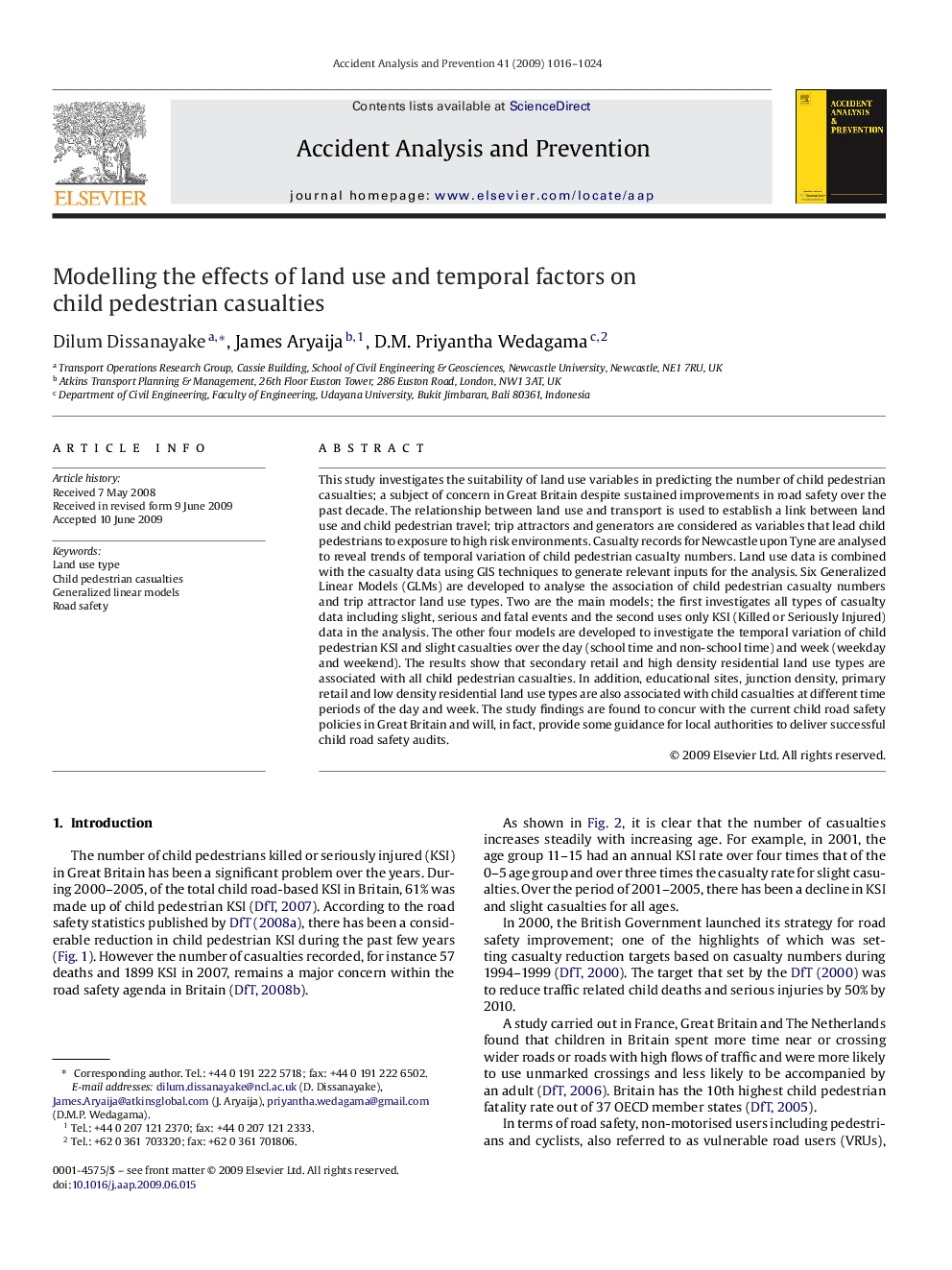 Modelling the effects of land use and temporal factors on child pedestrian casualties