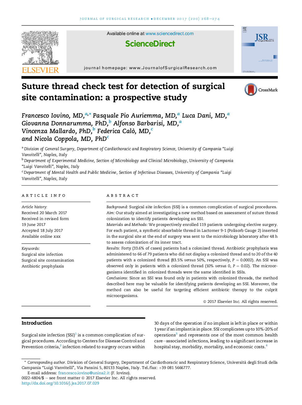 Suture thread check test for detection of surgical site contamination: a prospective study