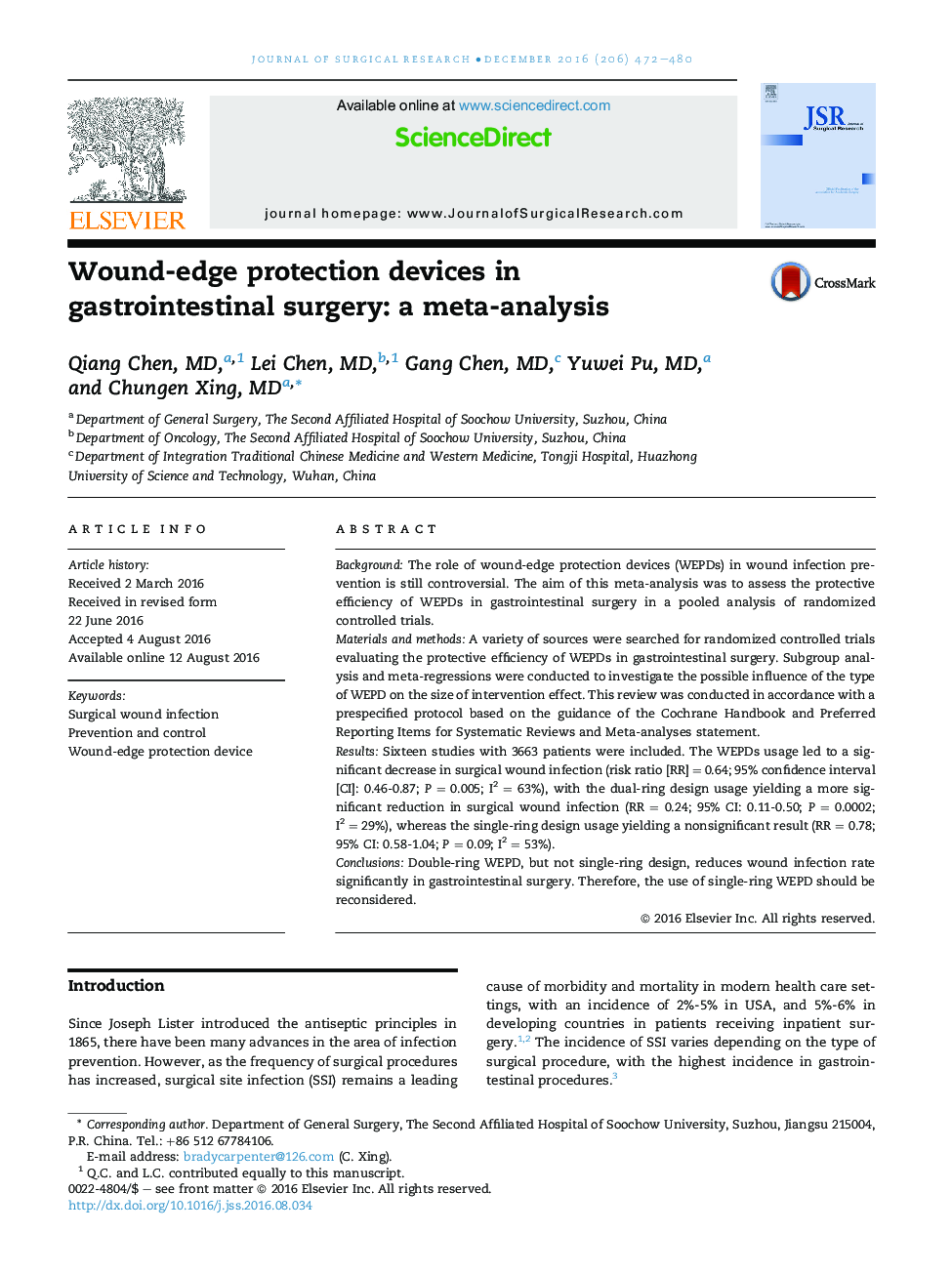 Wound Healing/Plastic SurgeryWound-edge protection devices in gastrointestinal surgery: a meta-analysis