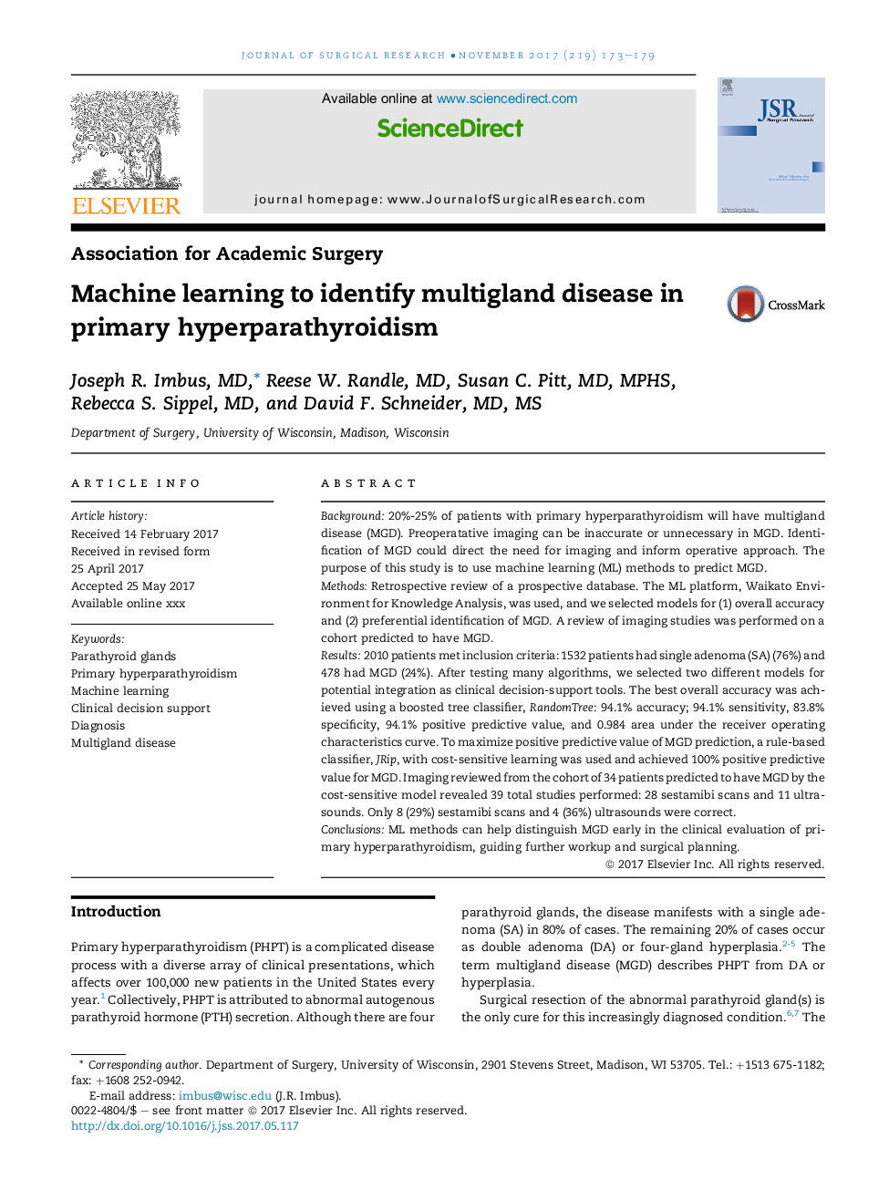 Machine learning to identify multigland disease in primary hyperparathyroidism