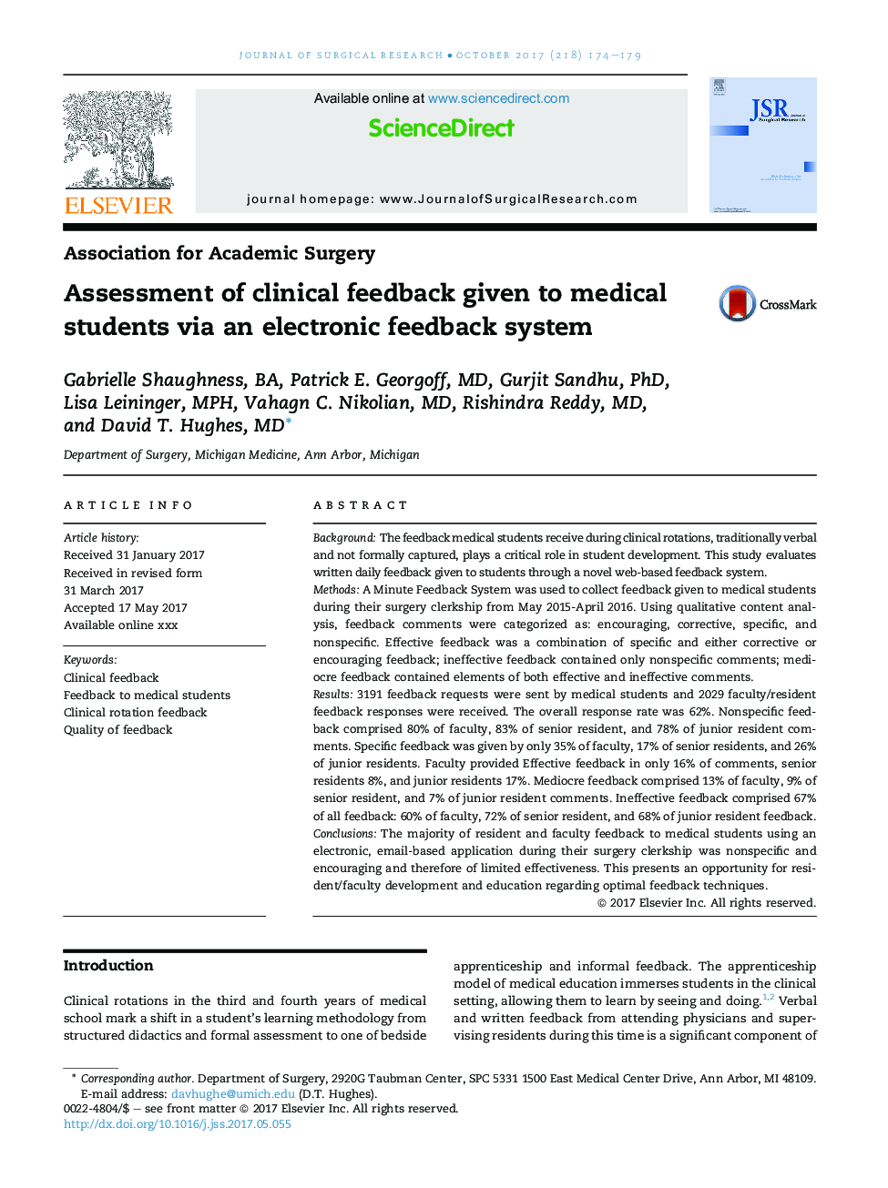 Assessment of clinical feedback given to medical students via an electronic feedback system