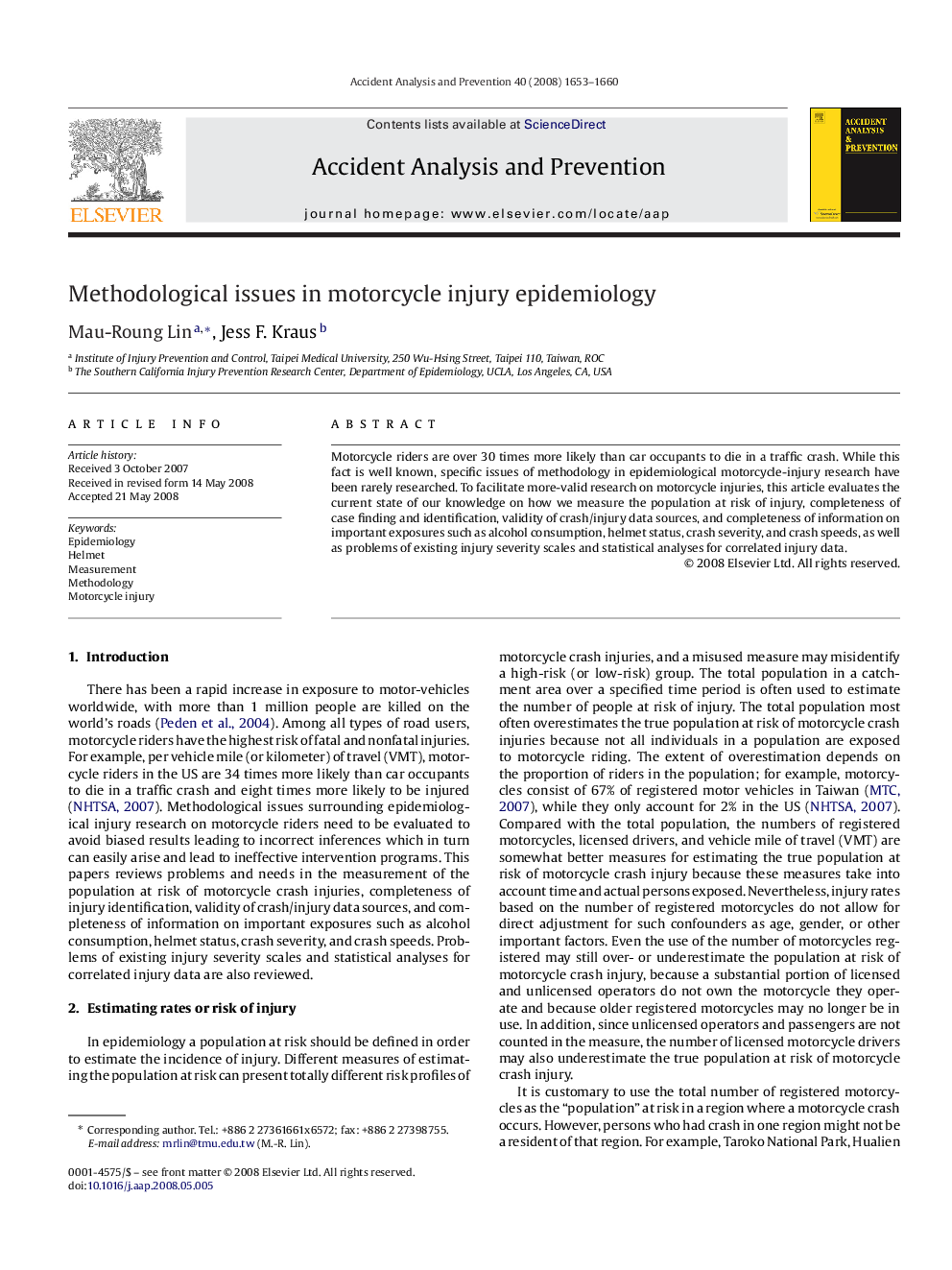 عکس صفحه اول مقاله: Methodological issues in motorcycle injury epidemiology Methodological issues in motorcycle injury epidemiology