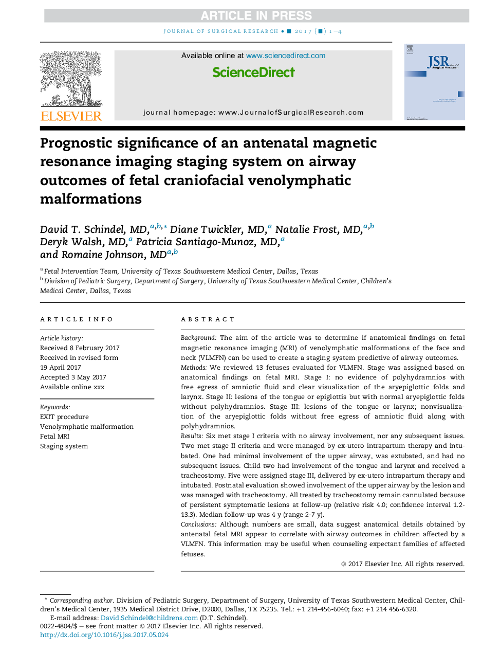 Prognostic significance of an antenatal magnetic resonance imaging staging system on airway outcomes of fetal craniofacial venolymphatic malformations