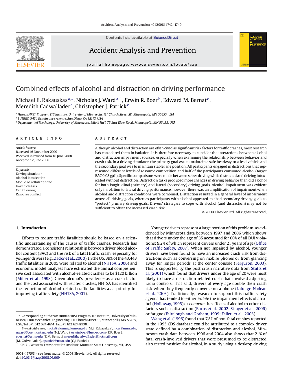 Combined effects of alcohol and distraction on driving performance