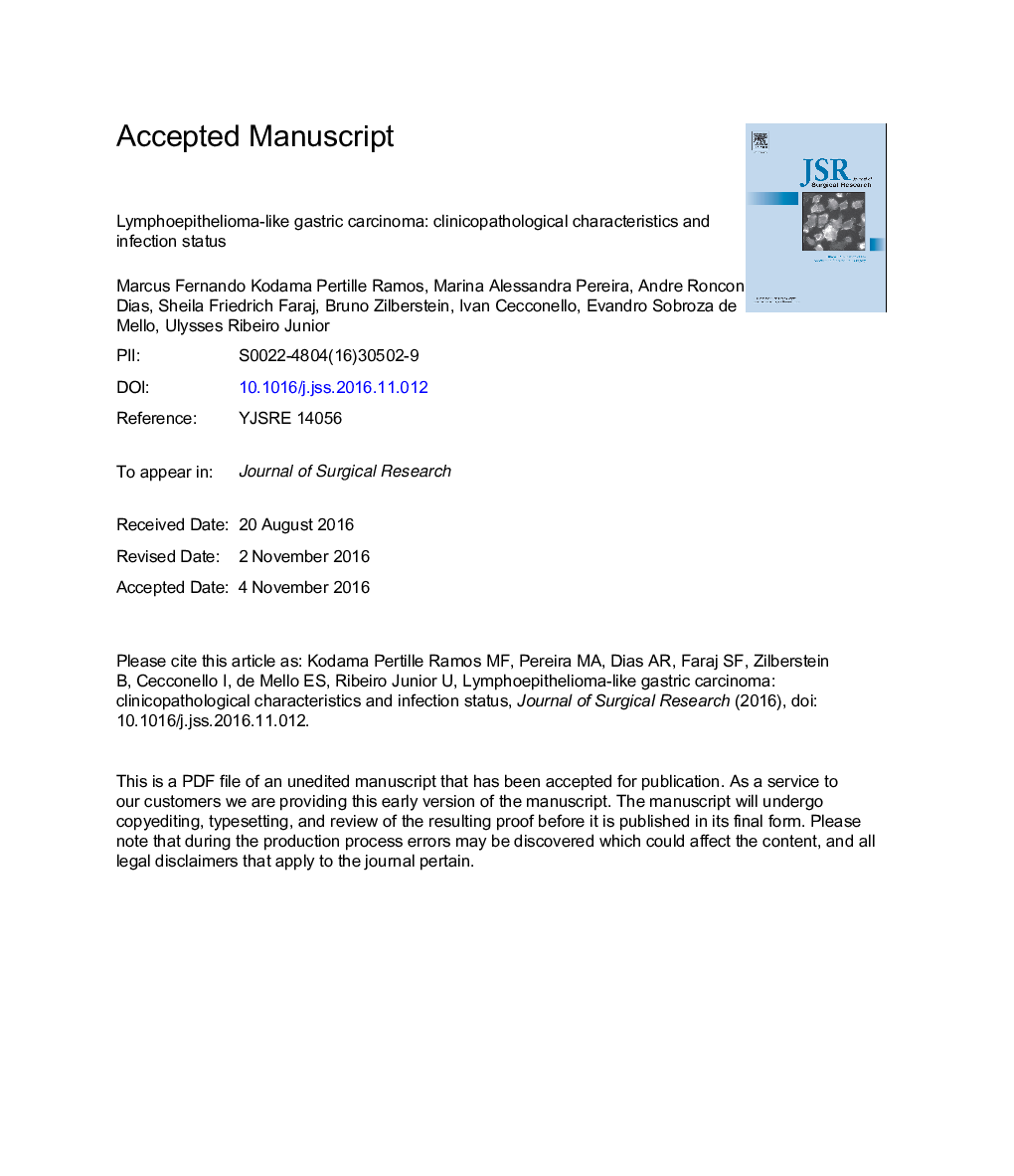 Lymphoepithelioma-like gastric carcinoma: clinicopathological characteristics and infection status