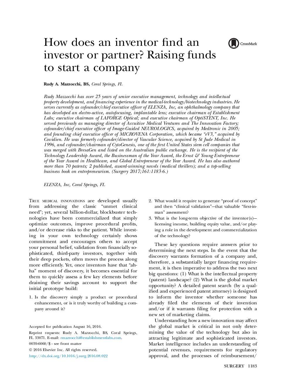 InnovationHow does an inventor find an investor or partner? Raising funds to start a company