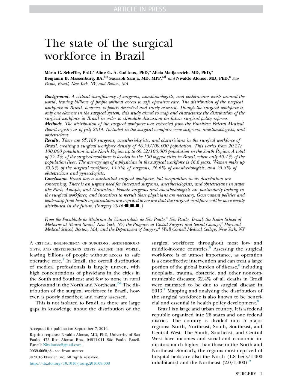 The state of the surgical workforce in Brazil