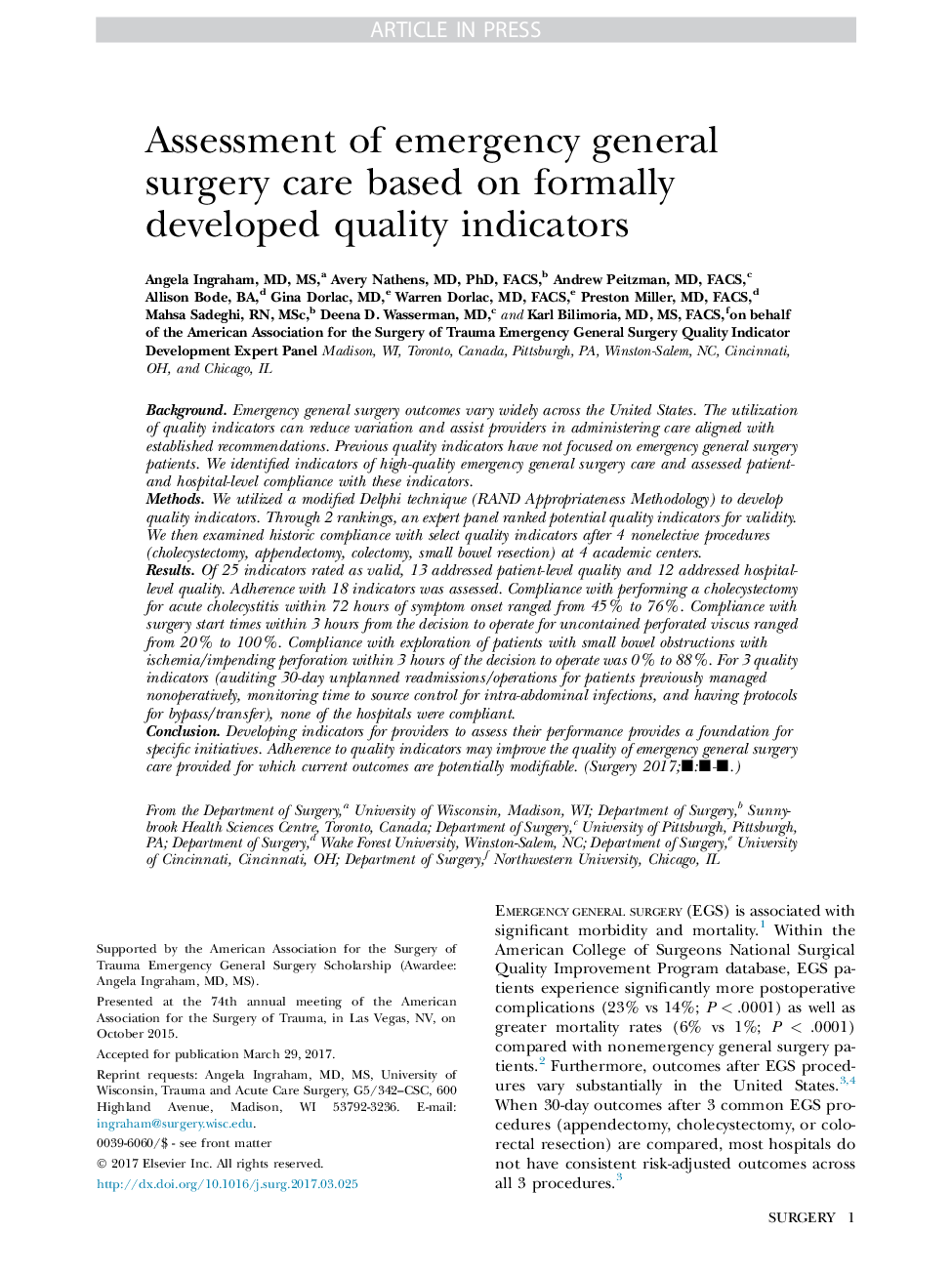 Assessment of emergency general surgery care based on formally developed quality indicators