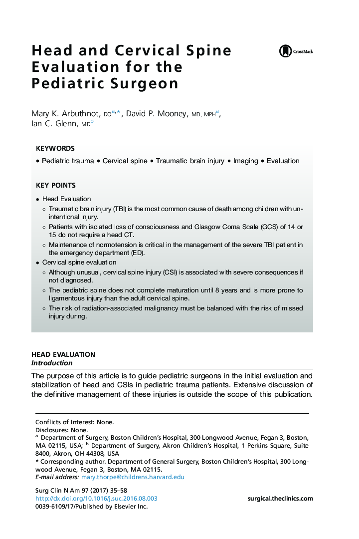 Head and Cervical Spine Evaluation for the Pediatric Surgeon