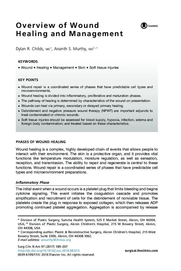 Overview of Wound Healing and Management