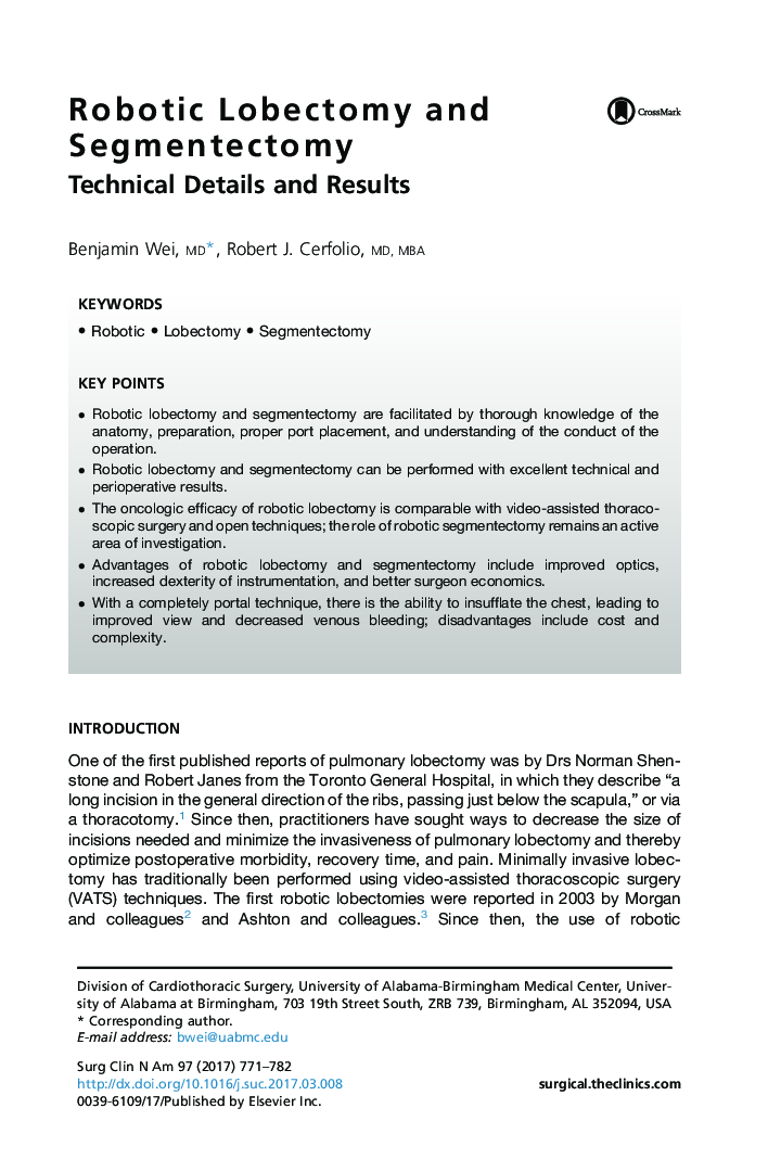 Robotic Lobectomy and Segmentectomy