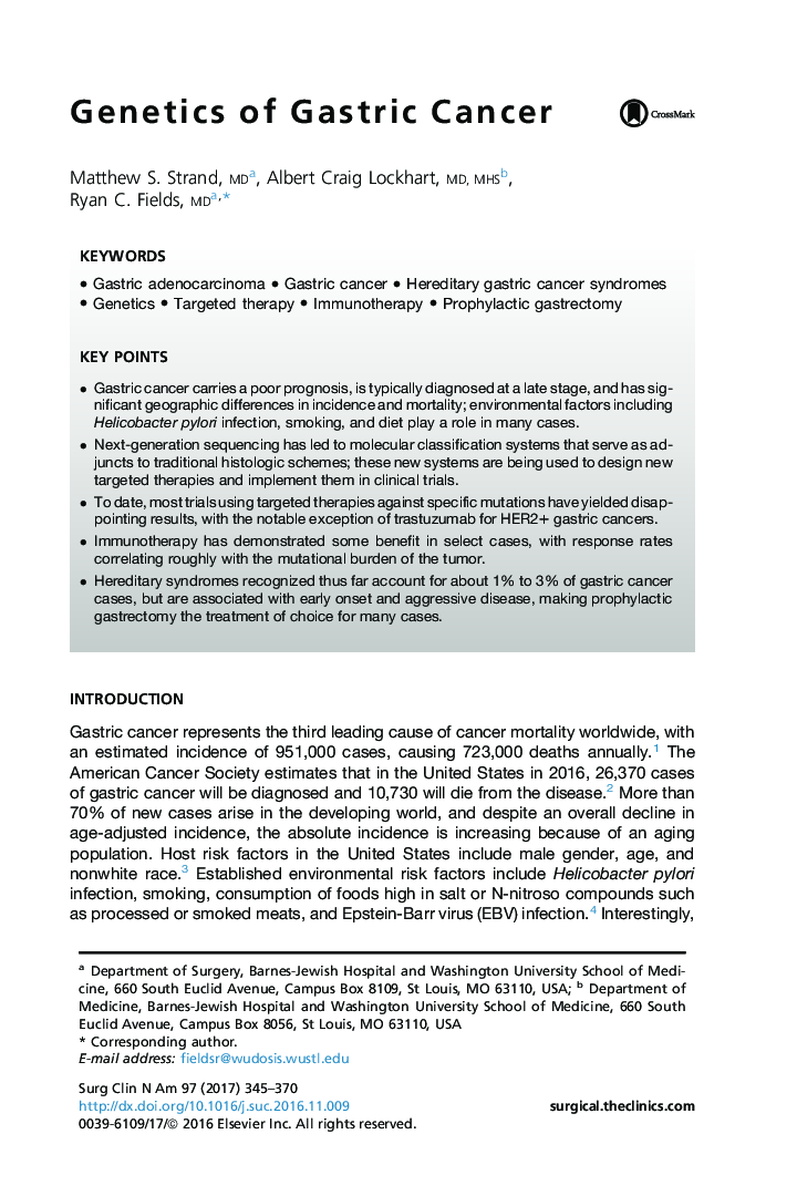 Genetics of Gastric Cancer