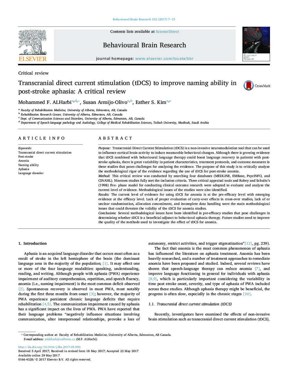 Transcranial direct current stimulation (tDCS) to improve naming ability in post-stroke aphasia: A critical review