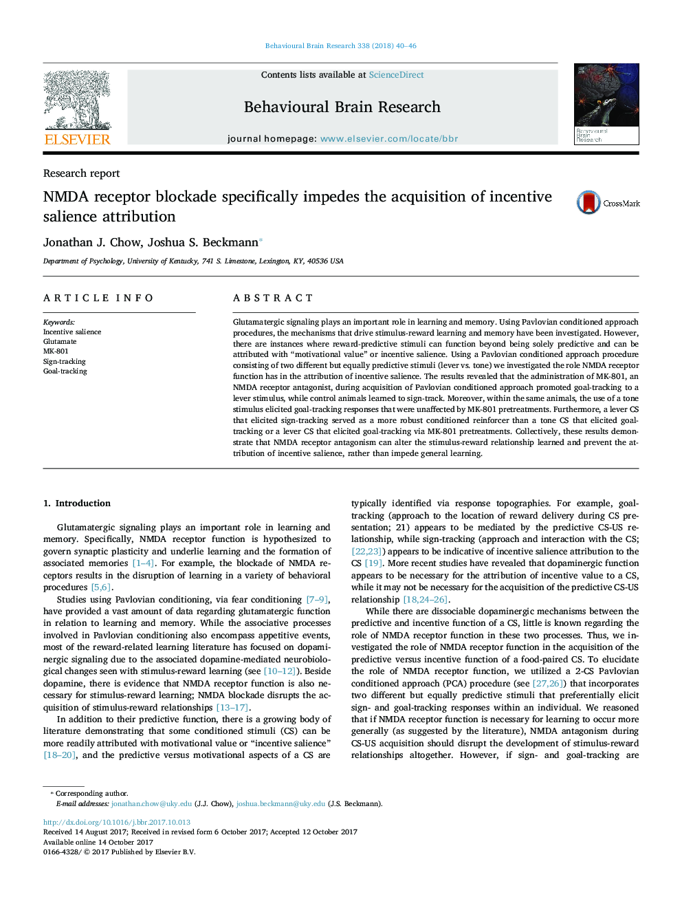 NMDA receptor blockade specifically impedes the acquisition of incentive salience attribution