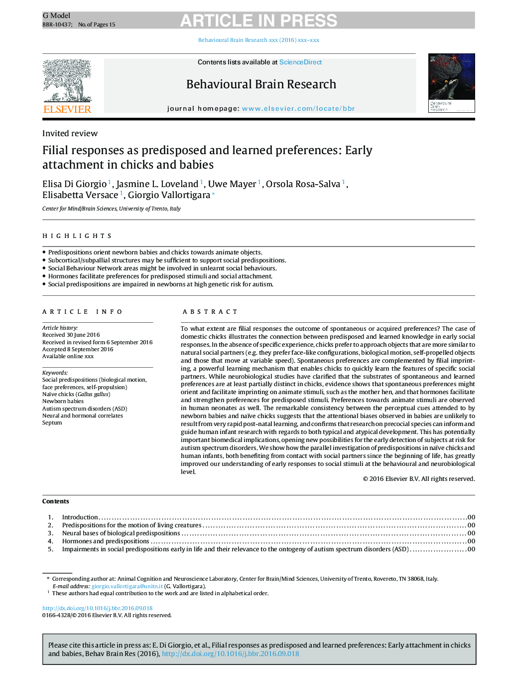 Filial responses as predisposed and learned preferences: Early attachment in chicks and babies