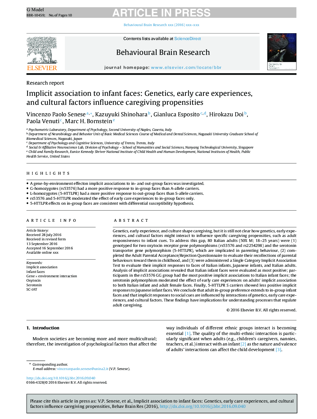 Implicit association to infant faces: Genetics, early care experiences, and cultural factors influence caregiving propensities