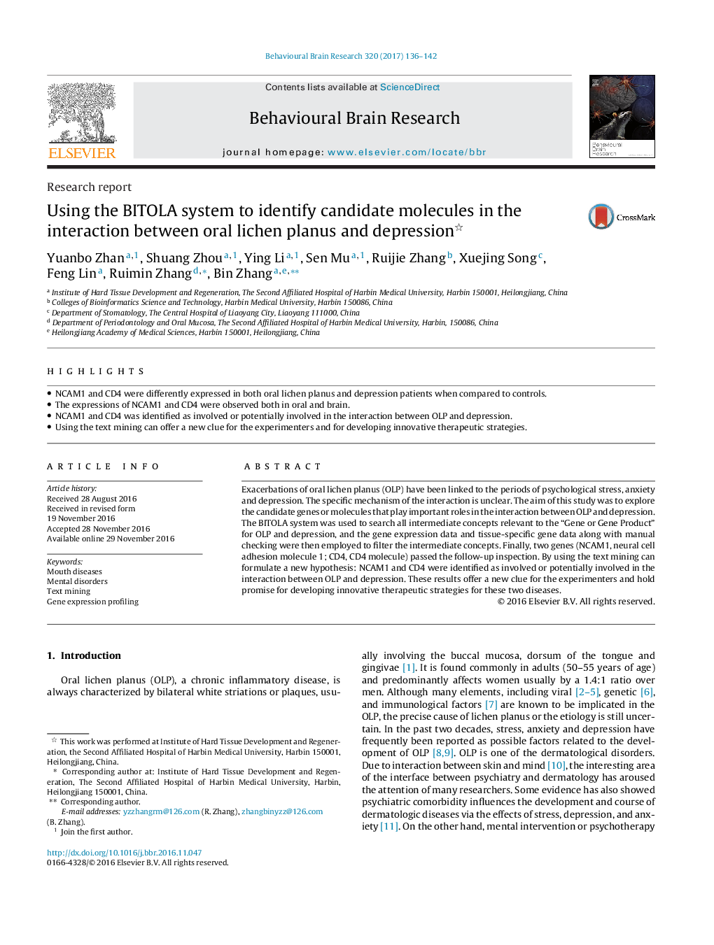 Using the BITOLA system to identify candidate molecules in the interaction between oral lichen planus and depression