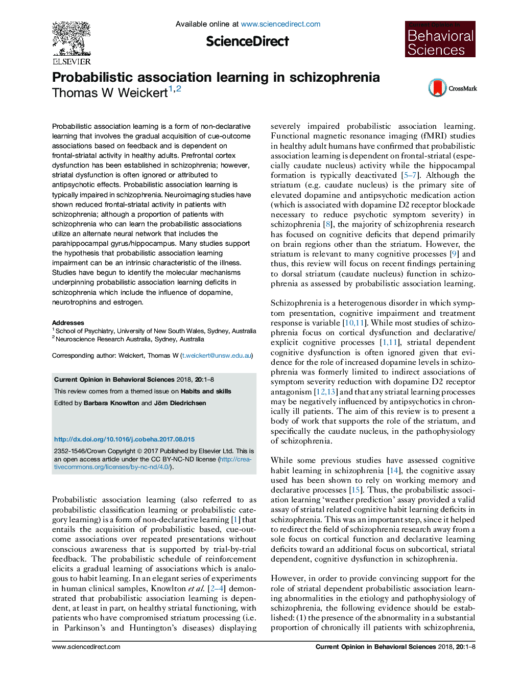Probabilistic association learning in schizophrenia