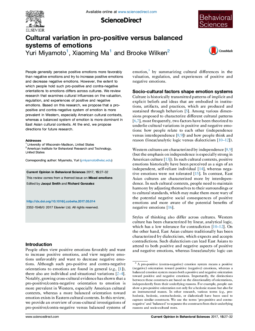 Cultural variation in pro-positive versus balanced systems of emotions