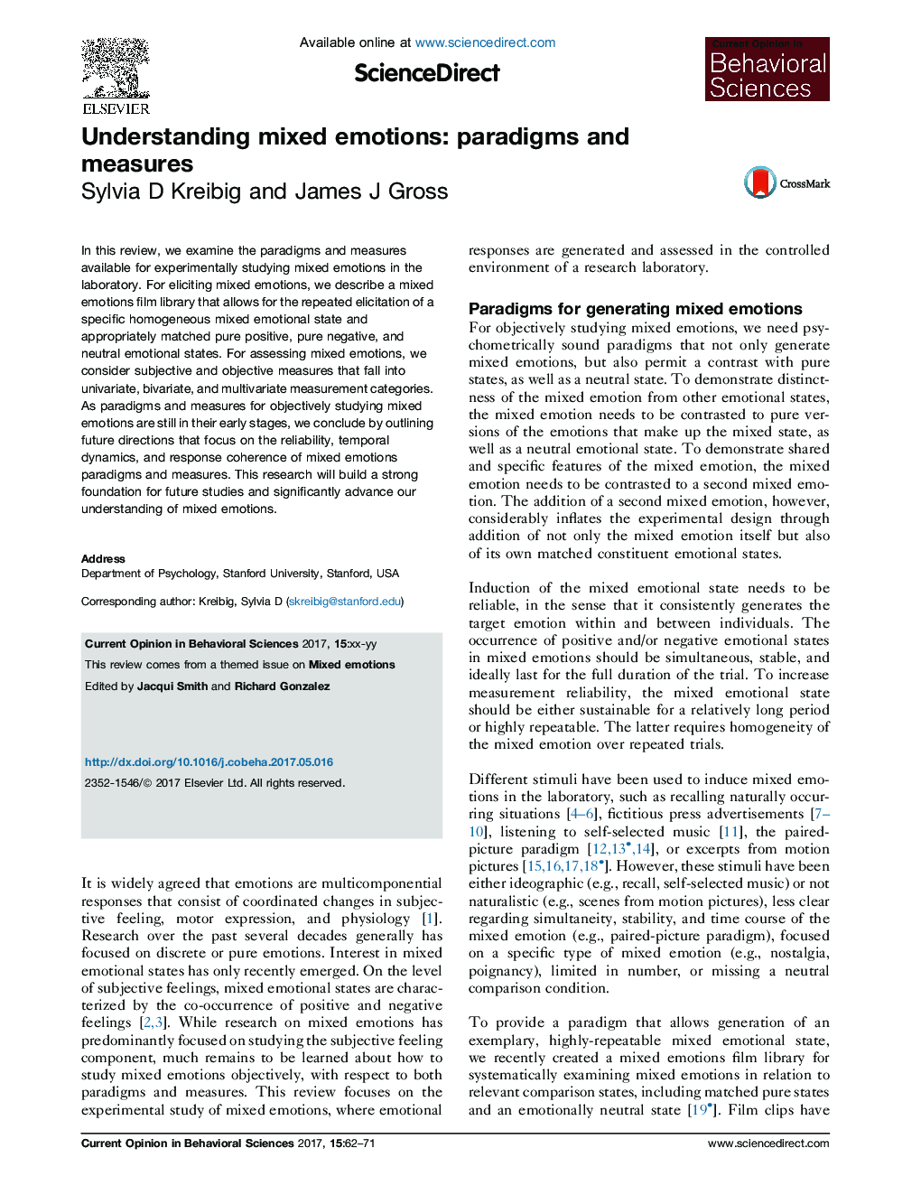 Understanding mixed emotions: paradigms and measures