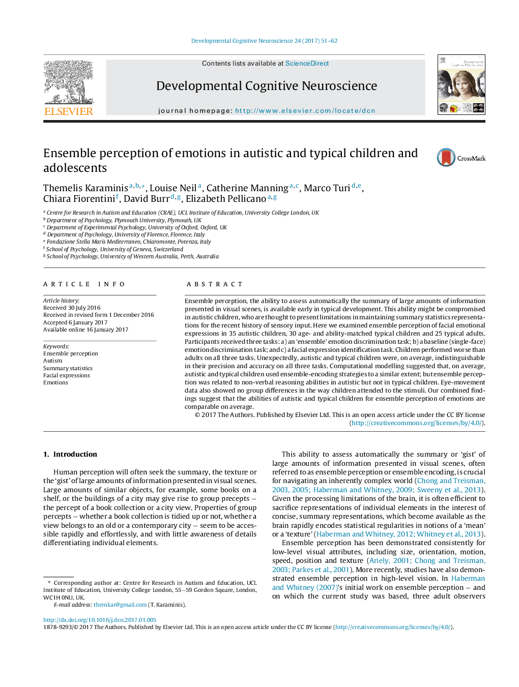 Ensemble perception of emotions in autistic and typical children and adolescents