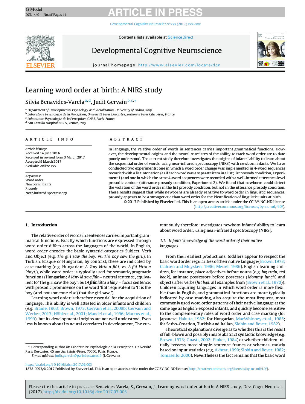 Learning word order at birth: A NIRS study