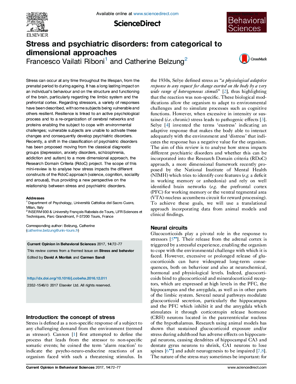 Stress and psychiatric disorders: from categorical to dimensional approaches