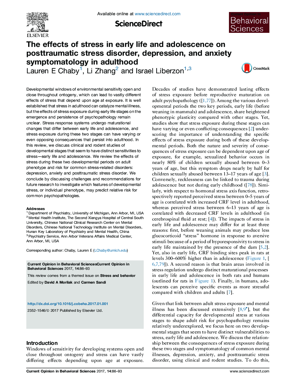 The effects of stress in early life and adolescence on posttraumatic stress disorder, depression, and anxiety symptomatology in adulthood