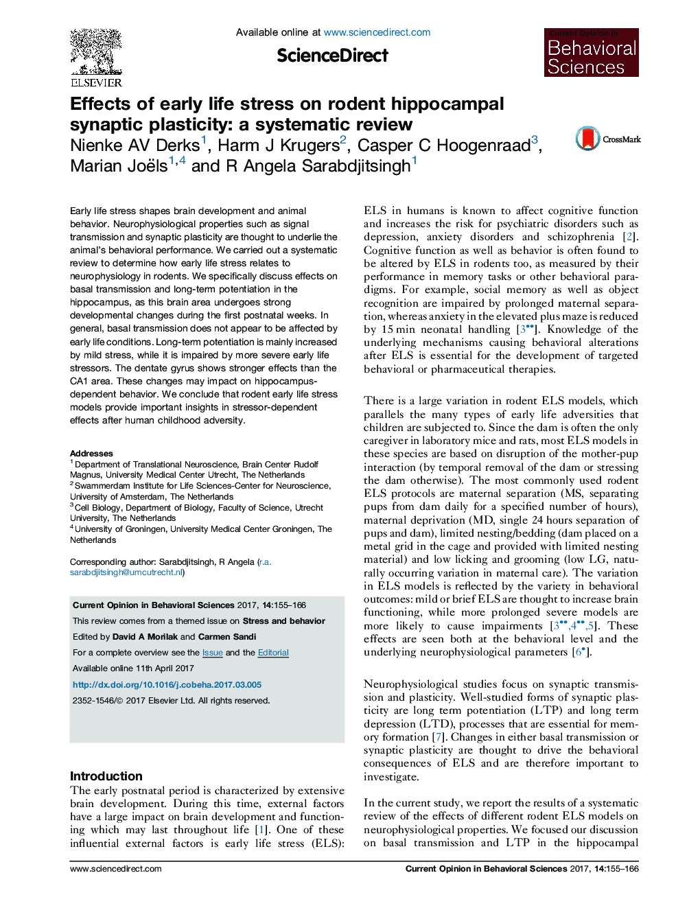 Effects of early life stress on rodent hippocampal synaptic plasticity: a systematic review