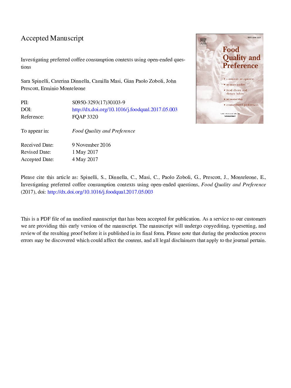 Investigating preferred coffee consumption contexts using open-ended questions