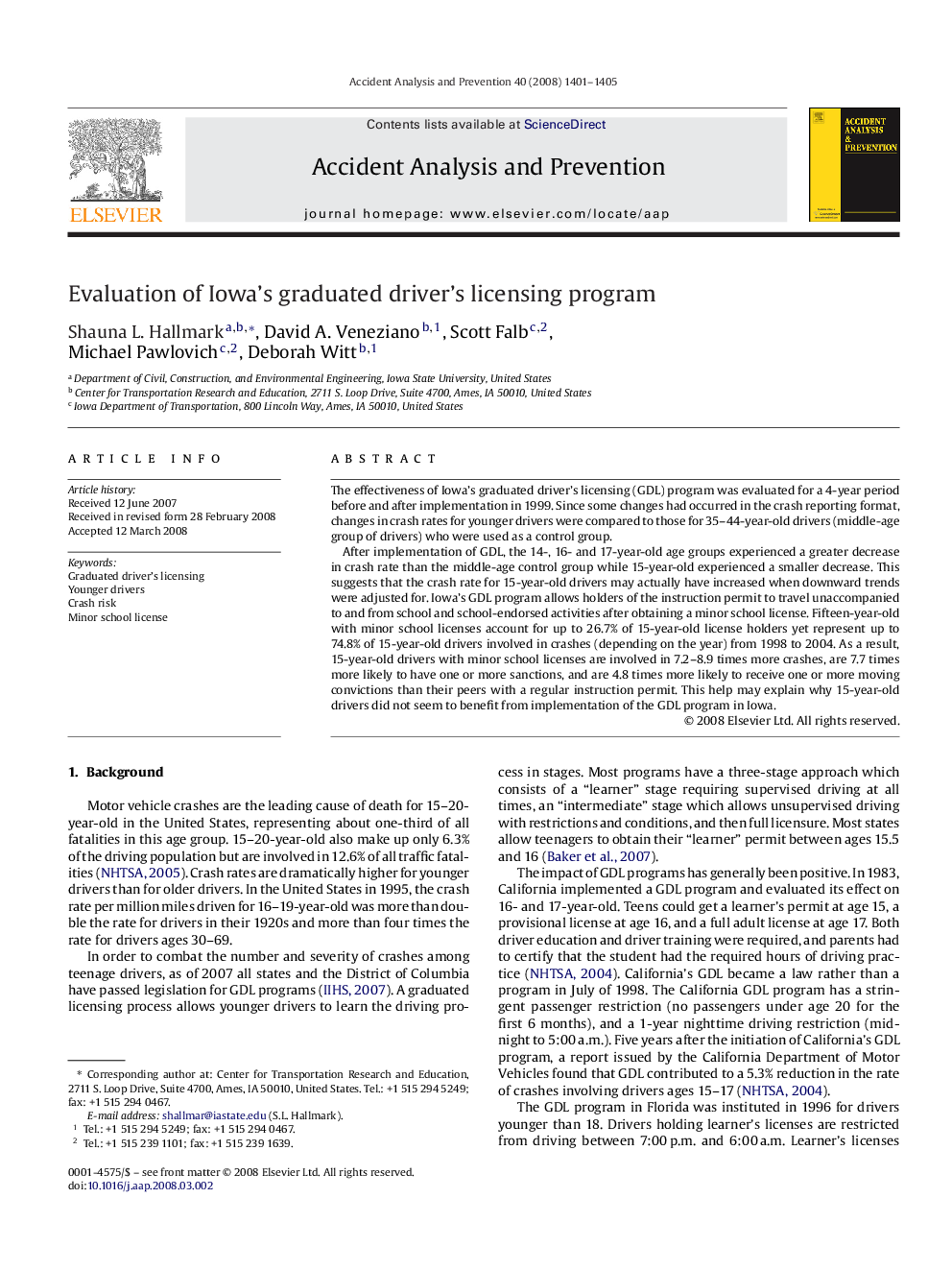 Evaluation of Iowa's graduated driver's licensing program