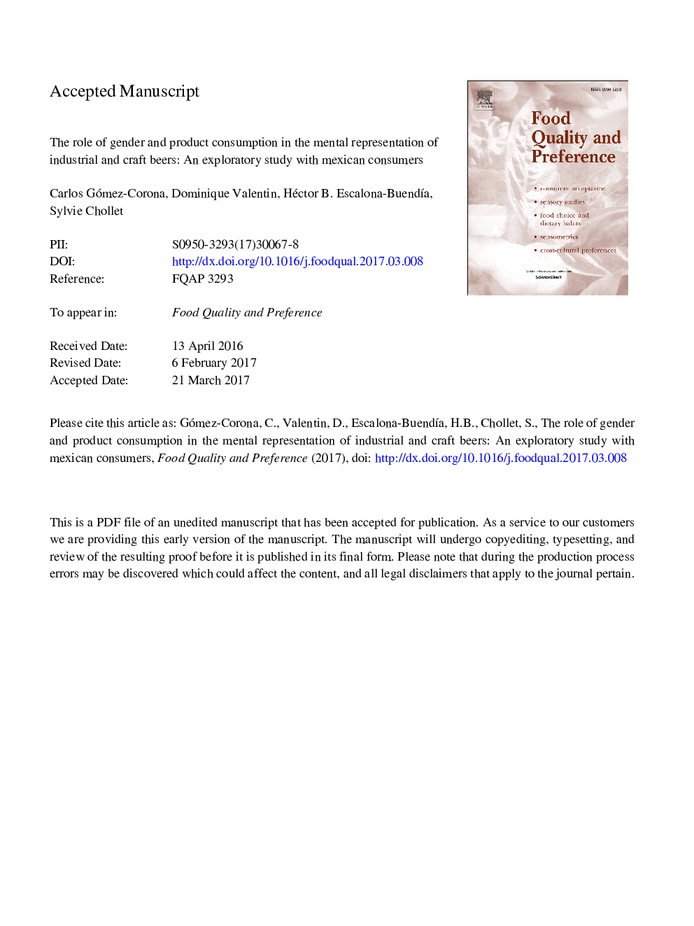 The role of gender and product consumption in the mental representation of industrial and craft beers: An exploratory study with Mexican consumers