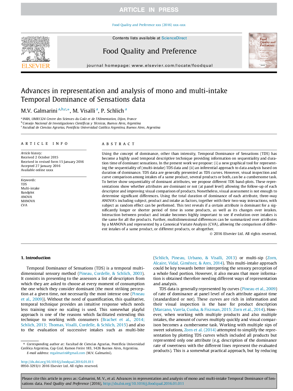 Advances in representation and analysis of mono and multi-intake Temporal Dominance of Sensations data