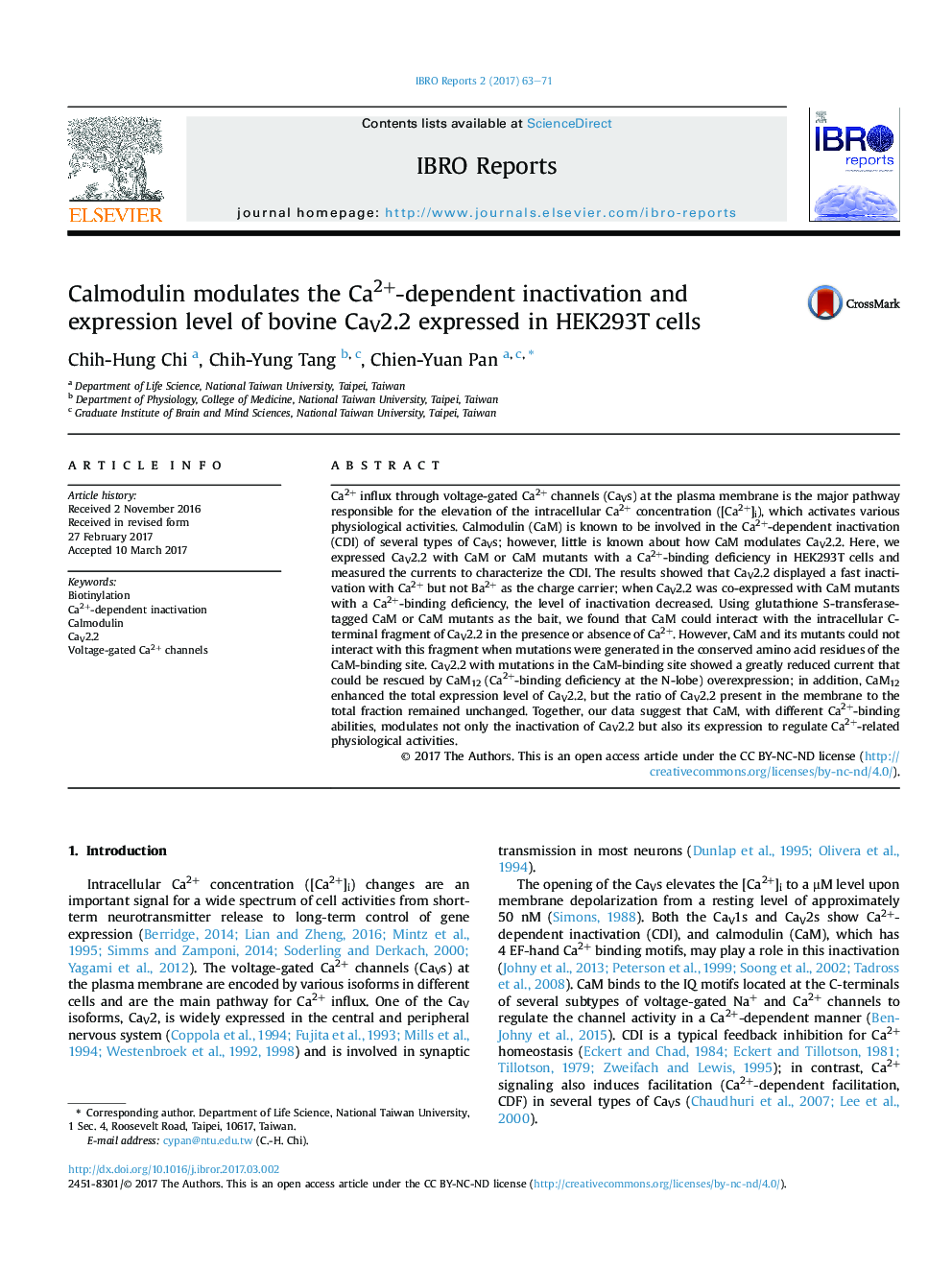 Calmodulin modulates the Ca2+-dependent inactivation and expression level of bovine CaV2.2 expressed in HEK293T cells